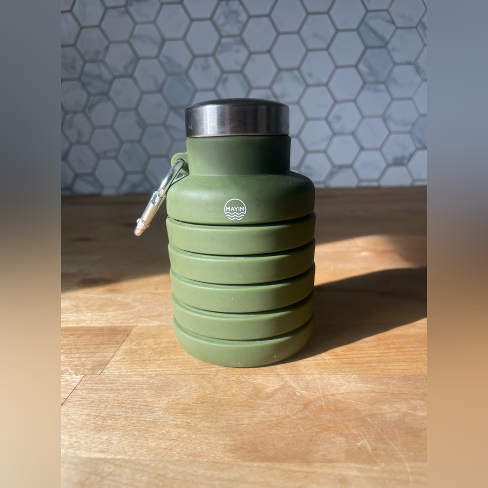 Mayim Olive Green Collapsible Water Bottle with Carabiner